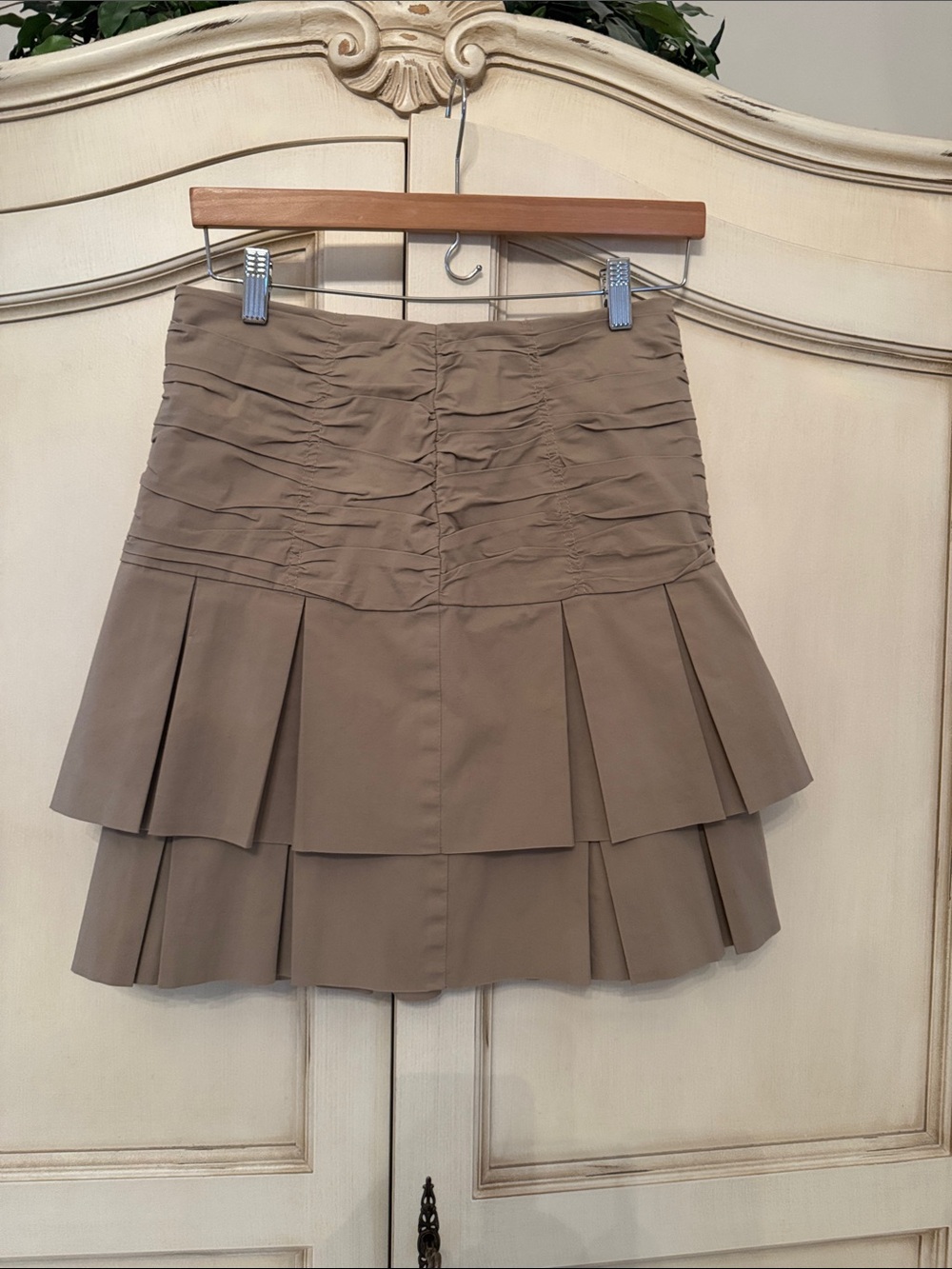 Odille Khaki Tiered Ruched Mini Skirt